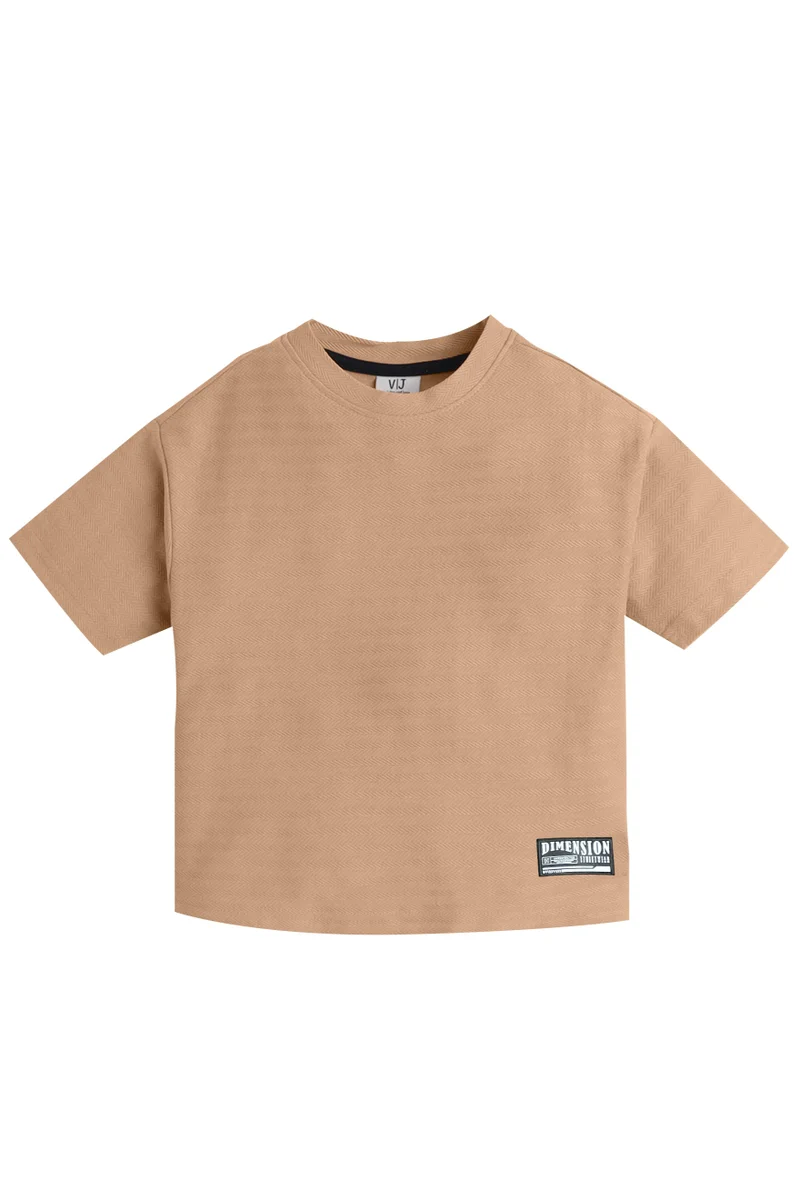 victor and jane Junior Boys Textured Cotton T-Shirt - Beige