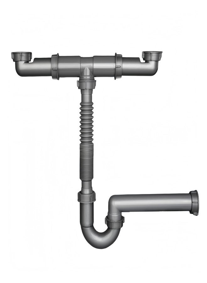 COLDDD 1-1/2" Double Kitchen Sink Drain Pipe kit, Expandable and Flexible P-Trap, Wall-Outlet, Completed Sink Pipe Replacement Kit - Image 1