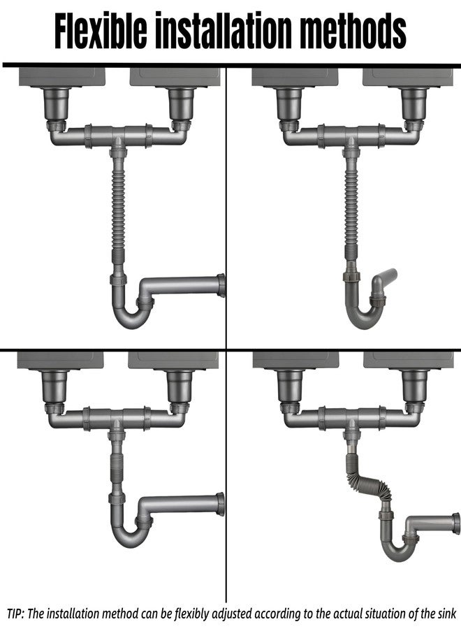 COLDDD 1-1/2" Double Kitchen Sink Drain Pipe kit, Expandable and Flexible P-Trap, Wall-Outlet, Completed Sink Pipe Replacement Kit - Image 5