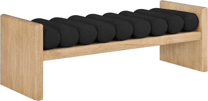 Meridian Furniture Meridian Furniture 179Black Waverly Collection Modern  Contemporary Bench with Solid Wood Rich Natural Finish Luxurious Black Boucle Fabric 52 W x 19 D x 18 H Black 