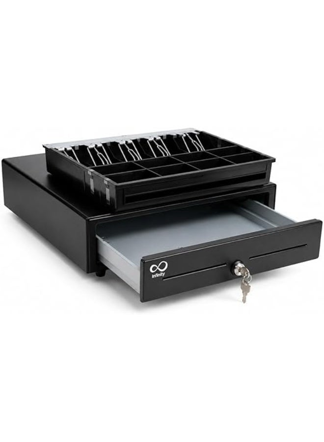 Infinity M410 درج كاشير معدني 5 ورق + 8 عملات مع قفل ومفتاح – Cash Drawer متوافق مع POS وطابعات الإيصالات – مناسب للسوبر ماركت والصيدليات والمتاجر - Image 2