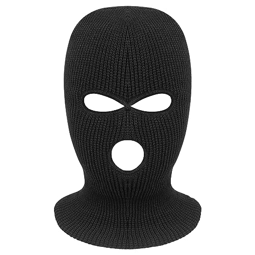 Tmflexe 3-Hole Full Face Mask Cover Ski Mask Winter Balaclava Cap Knitted Face Cover for Winter Outdoor Sports Black - Image 1
