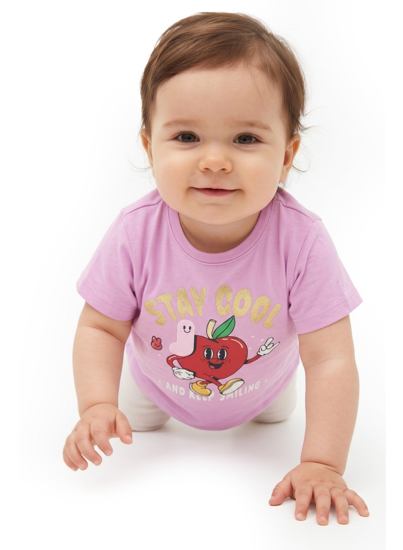 AIKO Infant Girls Bio-Wash Cotton Interlock Printed T-Shirt – Stay Cool Apple Design - Image 5
