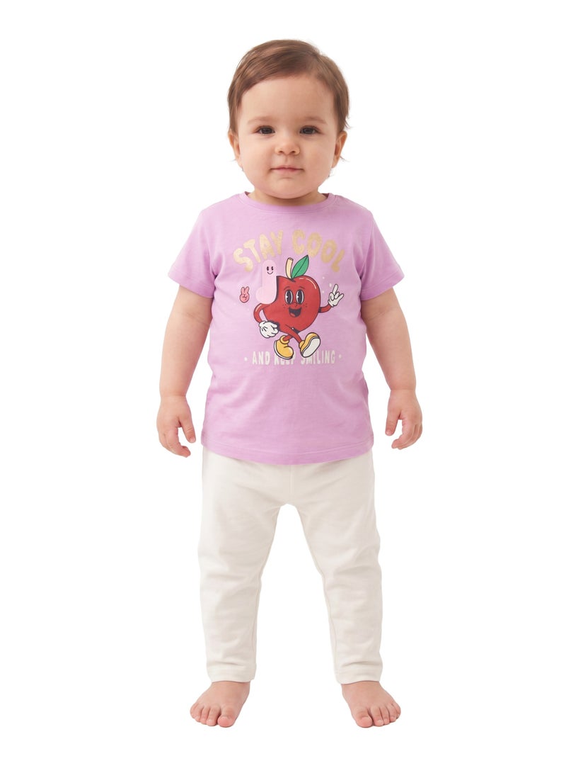 AIKO Infant Girls Bio-Wash Cotton Interlock Printed T-Shirt – Stay Cool Apple Design - Image 3