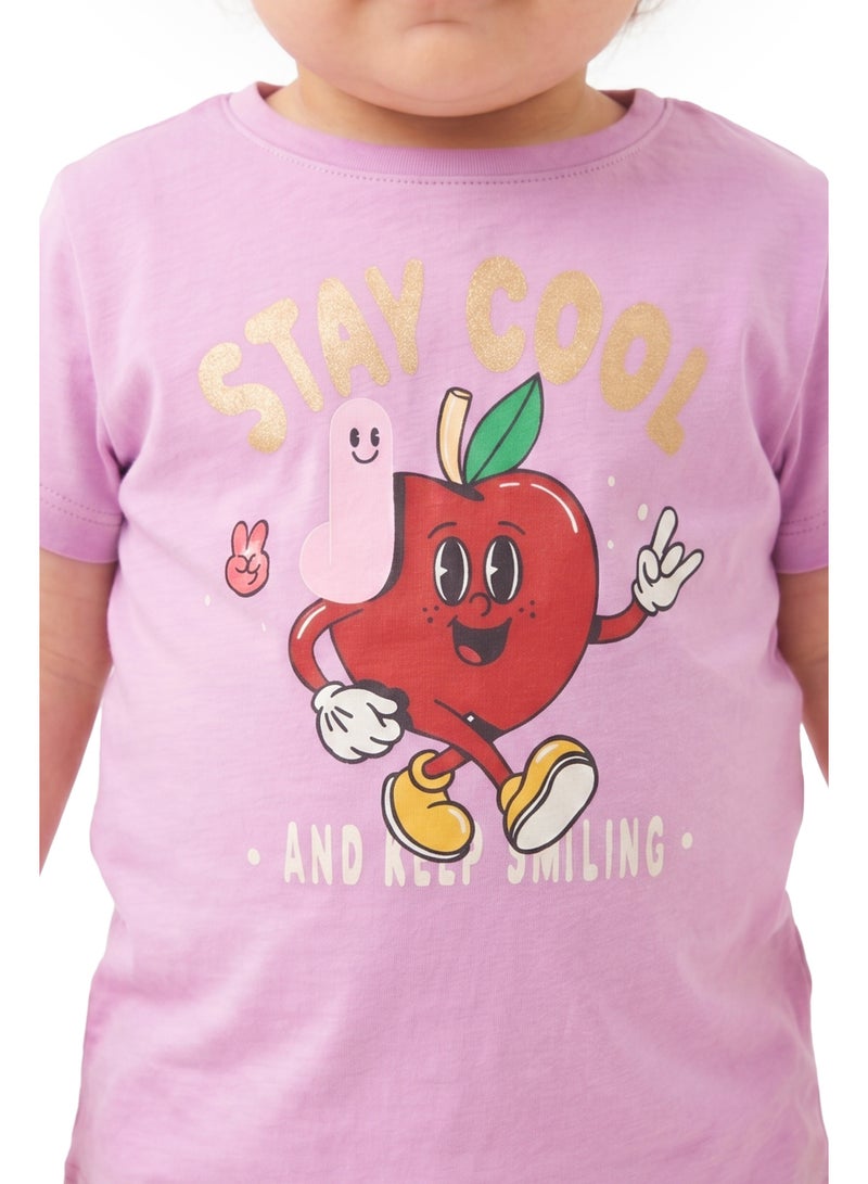 AIKO Infant Girls Bio-Wash Cotton Interlock Printed T-Shirt – Stay Cool Apple Design - Image 4