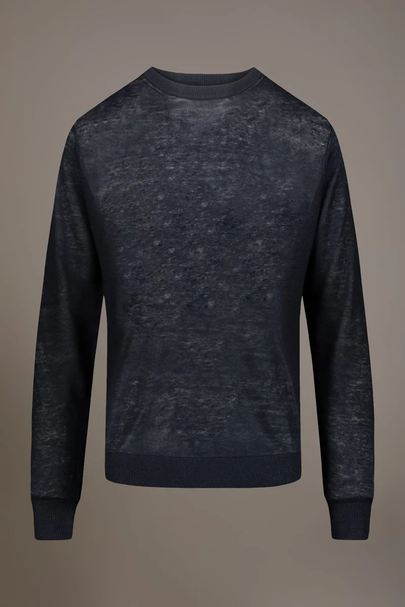 دوبل غانغر Round neck sweater 100% linen - DK Blue