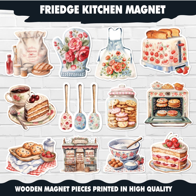 Flora Kitchen Set, Refrigerator Magnet, Magnetic Fridge Decor, Decorative Magnets, Strong Magnet, Magnetic Stickers, Fridge Magnet Set, Cute Refrigerator Magnets, Funny Magnets 12 Pieces - Image 2