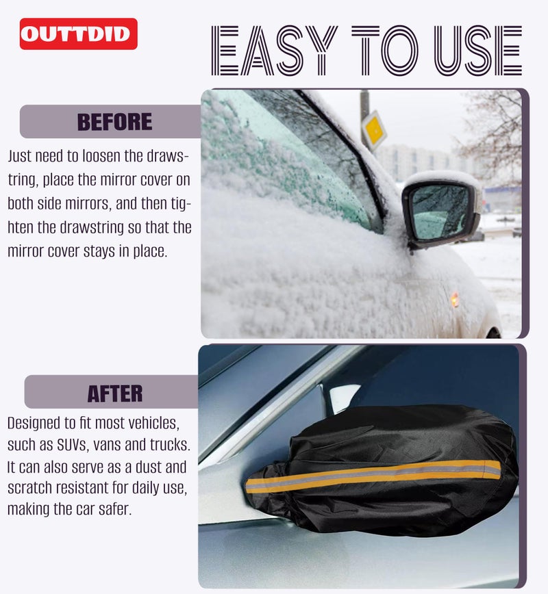 OUTTDID Side Mirror Covers and Windshield Wiper Covers for Trucks Cars SUVs Vans, 1 Pack Auto Rearview Protection Cover & Windshield Wiper Covers Protect from Ice Snow Frost Dew Rain Bird Poop Side Covers - Image 5