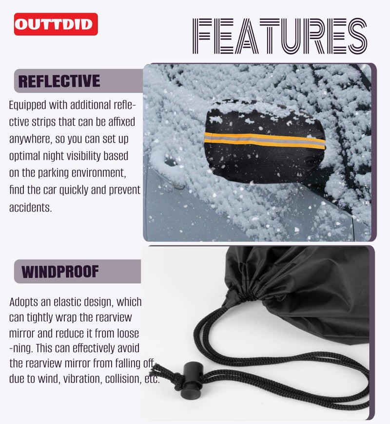 OUTTDID Side Mirror Covers and Windshield Wiper Covers for Trucks Cars SUVs Vans, 1 Pack Auto Rearview Protection Cover & Windshield Wiper Covers Protect from Ice Snow Frost Dew Rain Bird Poop Side Covers - Image 3