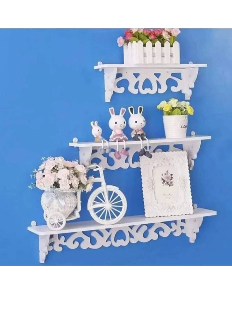 3PCS White Floating Wall Shelves – Elegant Filigree Corner Storage Rack, Decorative Wall-Mounted Display Stand for Living Room, Bedroom, Bathroom & Office – Shabby Chic Home Décor  - Image 3