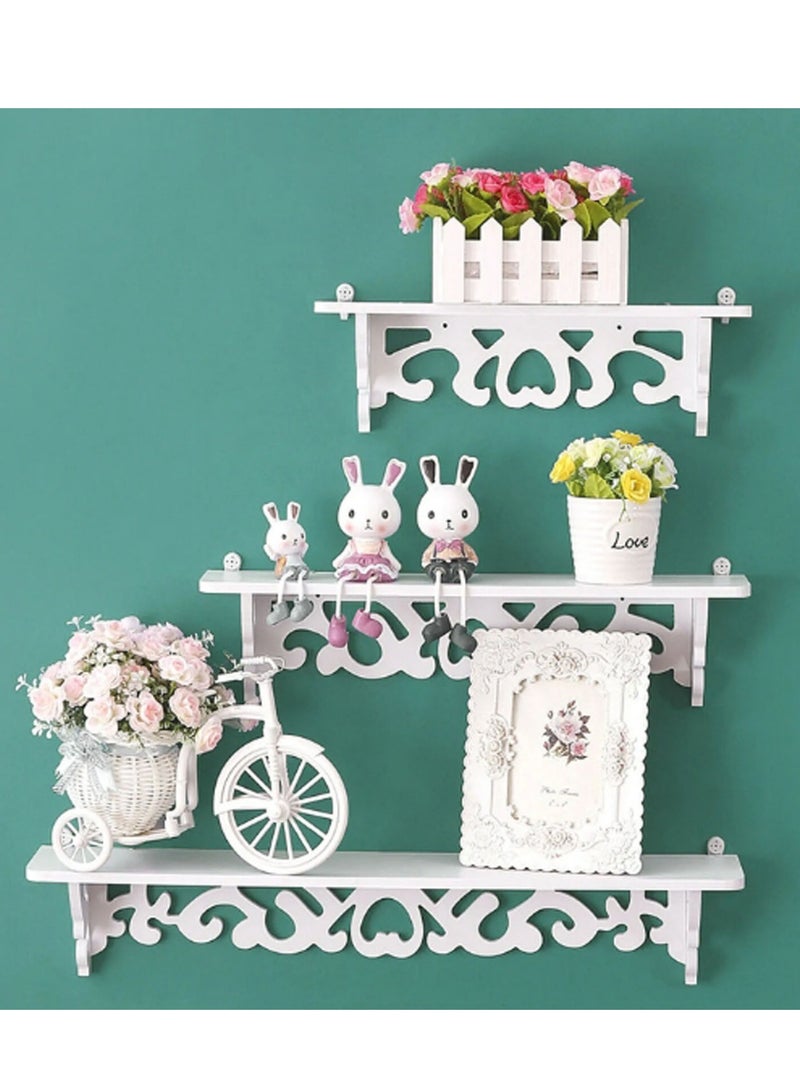 3PCS White Floating Wall Shelves – Elegant Filigree Corner Storage Rack, Decorative Wall-Mounted Display Stand for Living Room, Bedroom, Bathroom & Office – Shabby Chic Home Décor  - Image 1