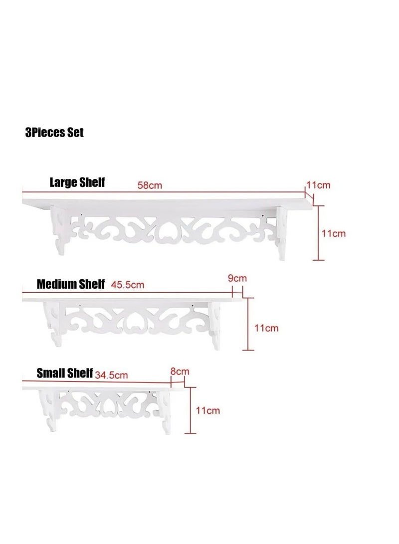 3PCS White Floating Wall Shelves – Elegant Filigree Corner Storage Rack, Decorative Wall-Mounted Display Stand for Living Room, Bedroom, Bathroom & Office – Shabby Chic Home Décor  - Image 2