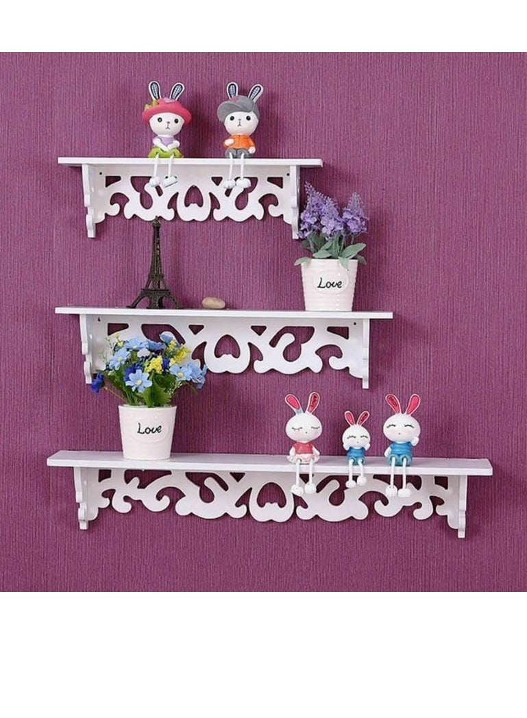 3PCS White Floating Wall Shelves – Elegant Filigree Corner Storage Rack, Decorative Wall-Mounted Display Stand for Living Room, Bedroom, Bathroom & Office – Shabby Chic Home Décor  - Image 4