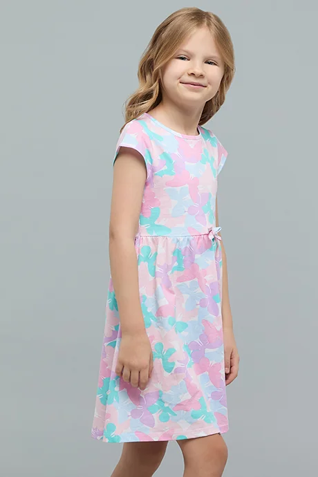 أر أند بي Printed Fit & Flare Dress with Crew Neck and Short Sleeves