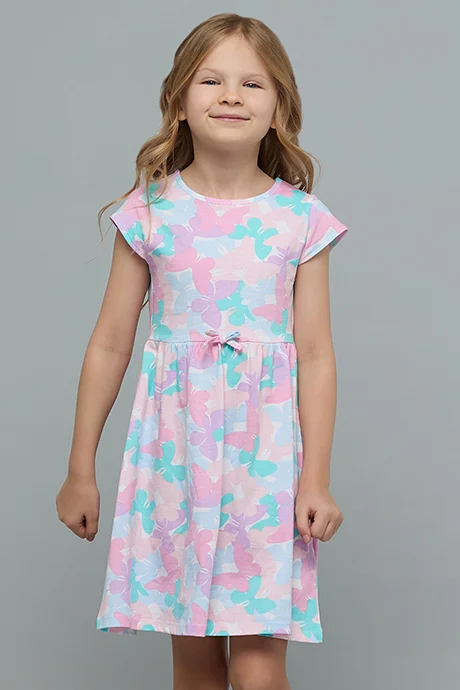 أر أند بي Printed Fit & Flare Dress with Crew Neck and Short Sleeves