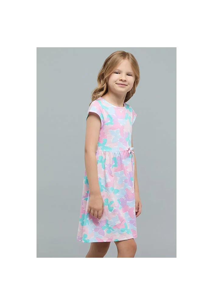 أر أند بي Printed Fit & Flare Dress with Crew Neck and Short Sleeves