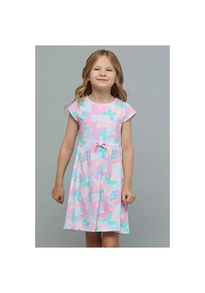 أر أند بي Printed Fit & Flare Dress with Crew Neck and Short Sleeves