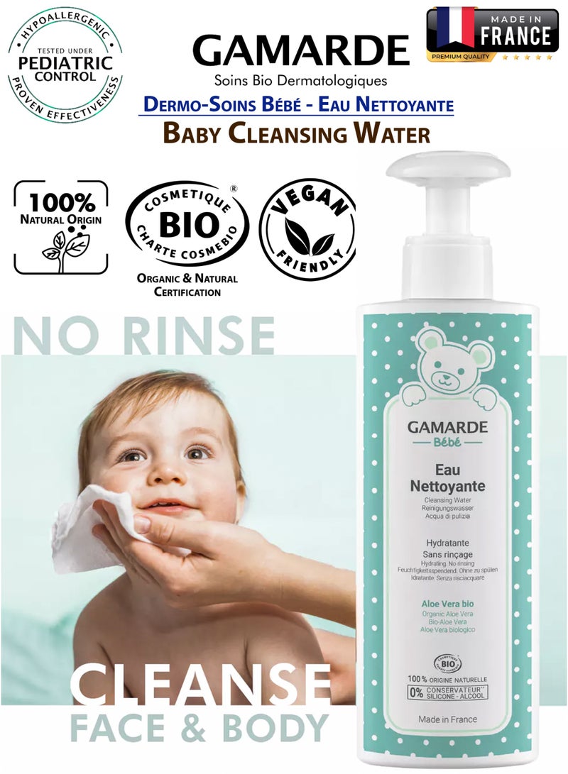 gamarde Baby Cleansing Water 400ml Certified Organic & 100% Natural Hydrating Best No-Rinse Cleanser with Aloe Vera & Thermal Spring Water Gentle Daily Face & Body Cleanser for Babies Hypoallergenic Vegan Formula, Dermatologically & Pediatric Tested, Tear-Free for Newborns, Infants & Kids Made In France - Image 1