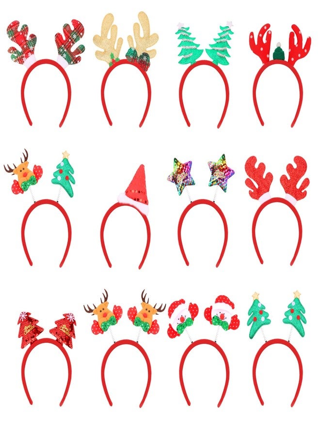 Amariver Christmas Holiday Headbands Set, Festive Party Hair Accessories with Reindeer Antlers, Santa Hat, Christmas Tree Designs, 12 Pack - Image 1