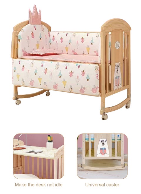 Multifunctional Baby Beside Crib, Solid Wood Rocking Bed, Adjustable And Movable Cots With Changing Table, From Birth To 12 Years