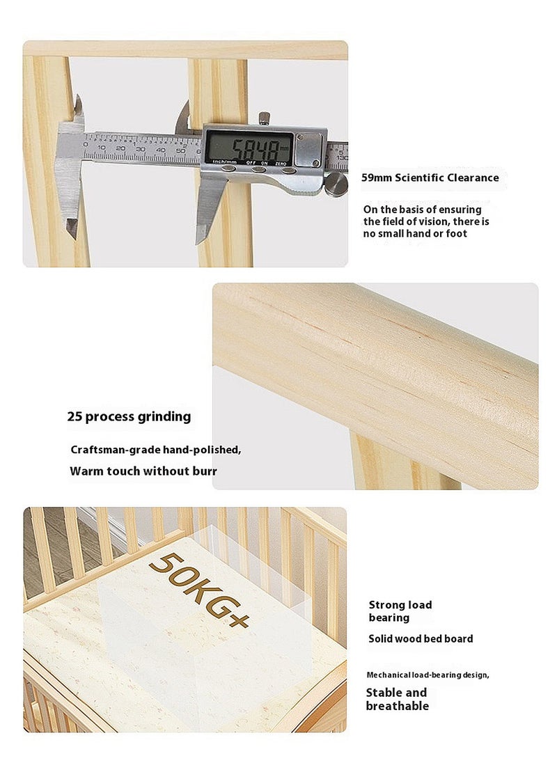 MaBaby - Multifunctional Baby Beside Crib, Solid Wood Rocking Bed, Adjustable And Movable Cots With Changing Table, From Birth To 12 Years - Image 1