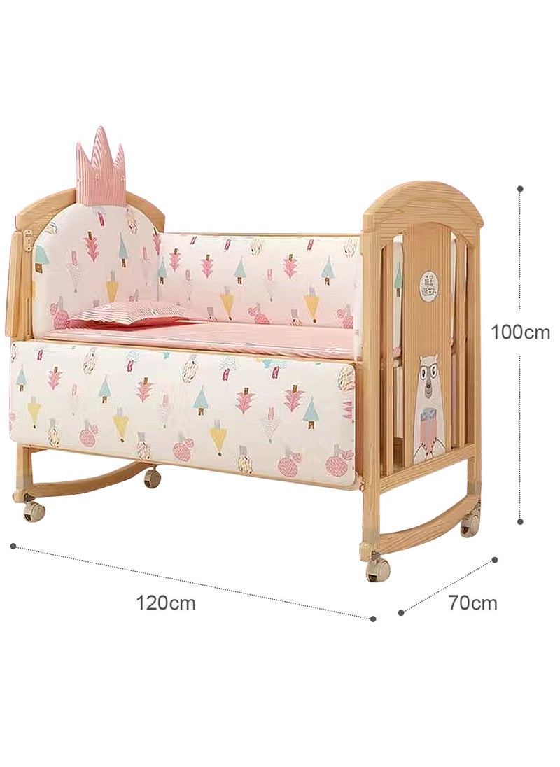 MaBaby - Multifunctional Baby Beside Crib, Solid Wood Rocking Bed, Adjustable And Movable Cots With Changing Table, From Birth To 12 Years - Image 1