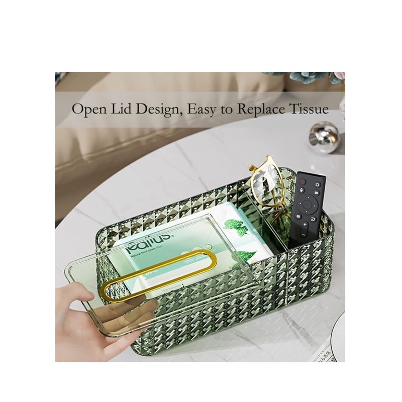 SOLARAE Tissue Box Holder & Desk Organizer, Exquisite Clear Tissue Box Holders Rectangular, Multifunctional Tissue Box Cover Tissue Paper Box with Storage Box -9.5 * 4.7 * 3.5 Inches(Green) - Image 2