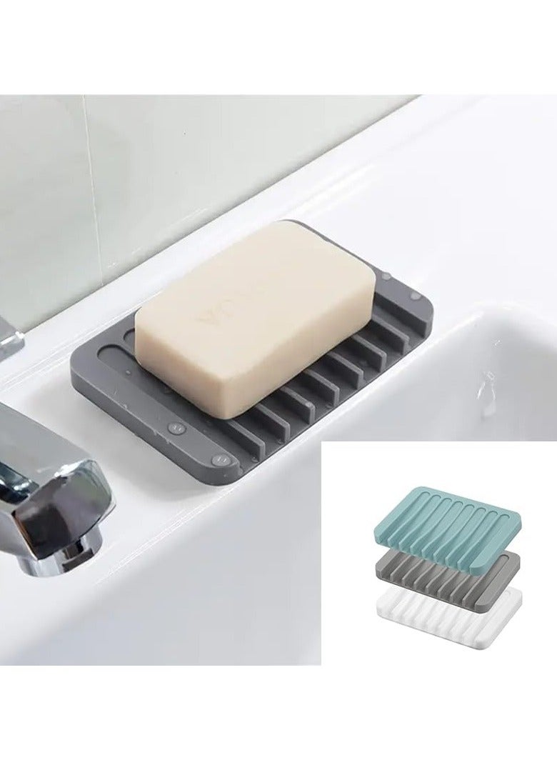 Beauenty 3 Pack Silicone Soap Saver, Waterfall Drainer Soap Holder, Extend Soap Life, White, Gray, Teal, Plastic, Square, Bath - Image 1