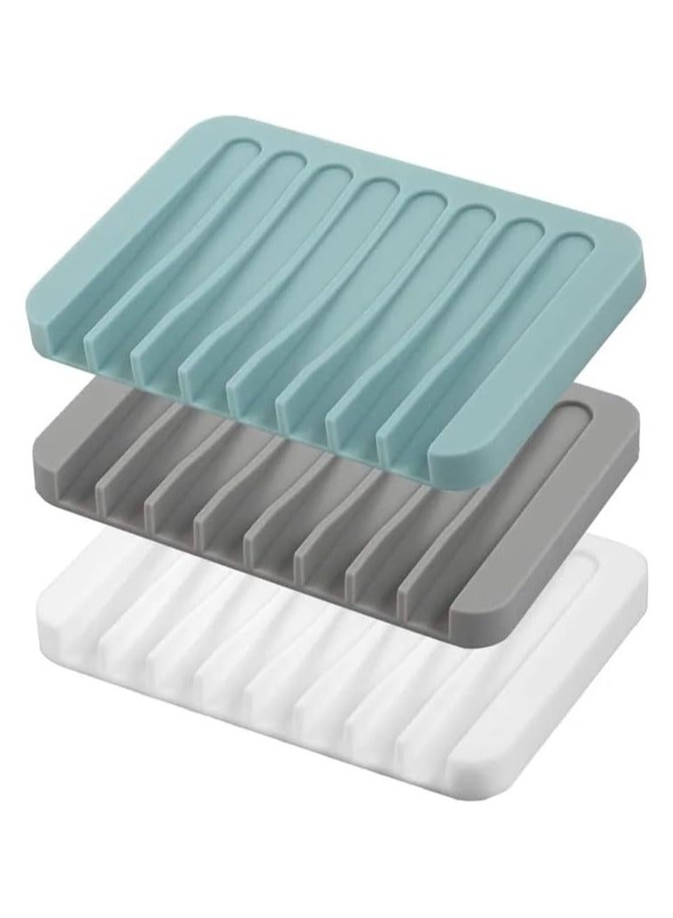 Beauenty 3 Pack Silicone Soap Saver, Waterfall Drainer Soap Holder, Extend Soap Life, White, Gray, Teal, Plastic, Square, Bath - Image 2