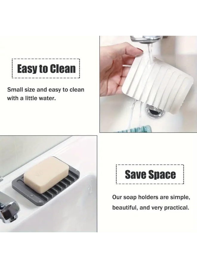 Beauenty 3 Pack Silicone Soap Saver, Waterfall Drainer Soap Holder, Extend Soap Life, White, Gray, Teal, Plastic, Square, Bath - Image 3