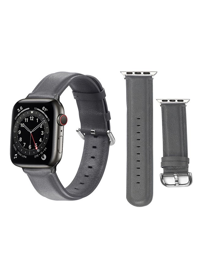 Perfii Leather Replacement Band For Apple Watch Series 6/SE/5/4/3/2/1 Grey