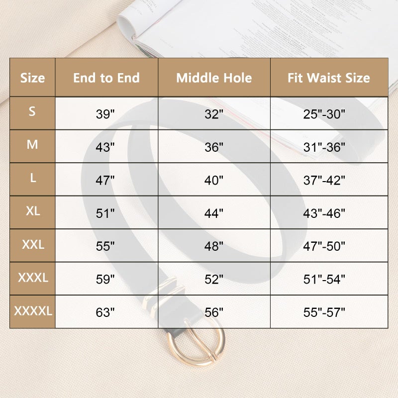 VONMELLI 2 Pack Women's Leather Belts for Jeans Pants Fashion Gold Buckle Ladies Belt Black Brown S - Image 5