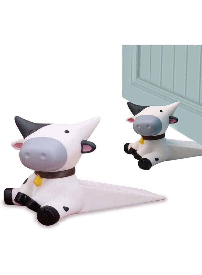 Cute Cow Door Stopper for Kids Room, Non-Slip Silicone Door Stop Wall Protector, Animal Shaped Reusable Door Holder for Home, Office, Bedroom, Bathroom, Carpet & Hard Floors, 6.2 x 4.2 inch - Image 1