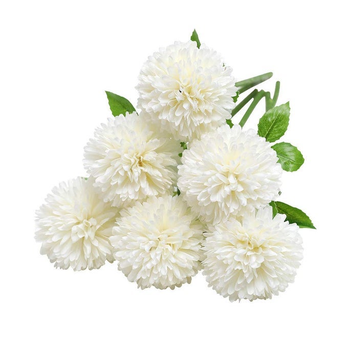 ARTIFICIAL HYDRANGEA FLOWERS 6 PCS SILK CHRYSANTHEMUM SMALL BALL FLOWERS FOR HOME GARDEN PARTY OFFICE DECORATION BRIDAL WEDDING BOUQUETS FLORAL ARRANGEMENTWHITE