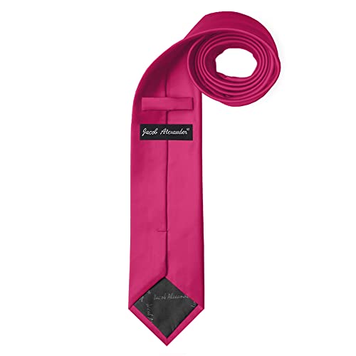 Jacob Alexander Solid Color Men's Regular Tie - Fuchsia Pink - Image 2