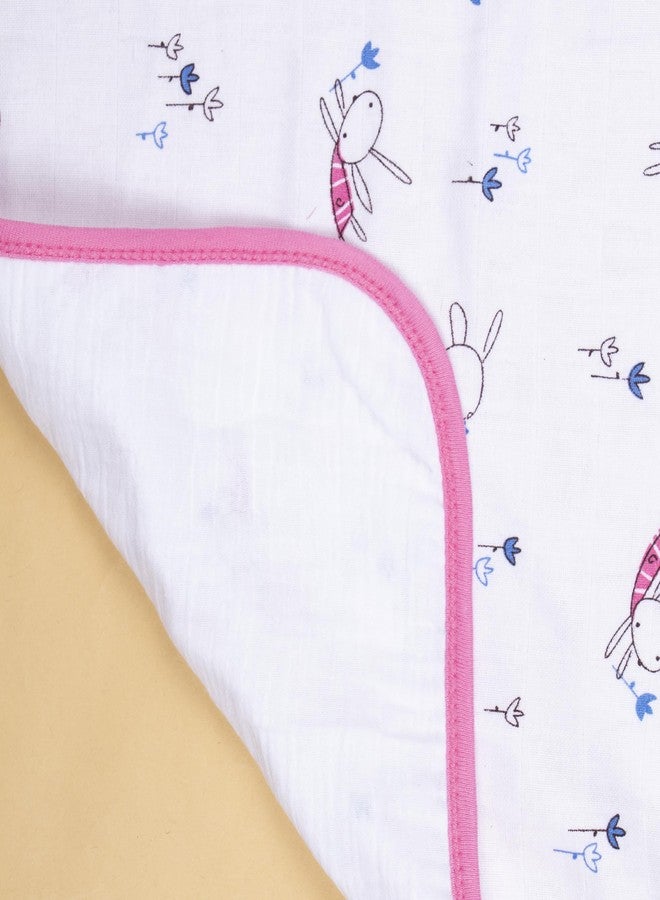 Tinycare Cotton Bath Towel for New Born Baby, Extra Soft Muslin Fabric Printed Towel for Kids/Toddler/Infants 33 x 19cm, Quick Absorbent, Reusable Bathing Towel (Pink- Pack of 1) 0-12 Months - Image 2