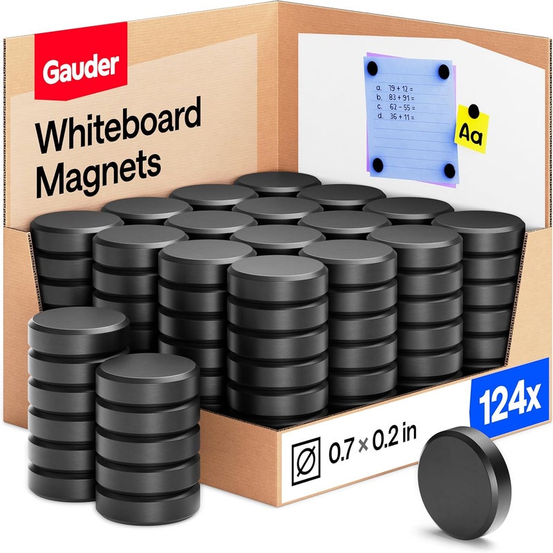 GAUDER Magnets for Whiteboard, Fridge & Bulletin Board - Strong Round Magnetic Discs - Black Magnets for Crafts (124 Pieces - 0.7" x 0.2") - Image 1