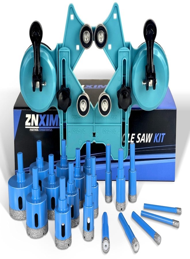 ZNXIMER Tile Hole Saw Kit, 18 Pcs Brazed Diamond Hole Saw Kit with Double Suction Cups Tile Hole Saw Guide for Ceramic, Glass, Porcelain Tiles, Marble, Granite and More Drilling - Image 1