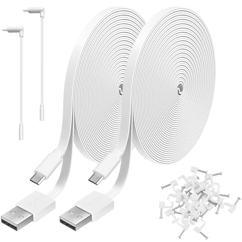 2 Pack 20FT Power Extension Cable Compatible with Wyze Cam V4Wyze Cam v3Wyze Cam PanWYZE Cam OGNestCam IndoorBlinkAmazon Cloud CameraUSB to Micro USB Durable Charging and Data Sync CordWhite