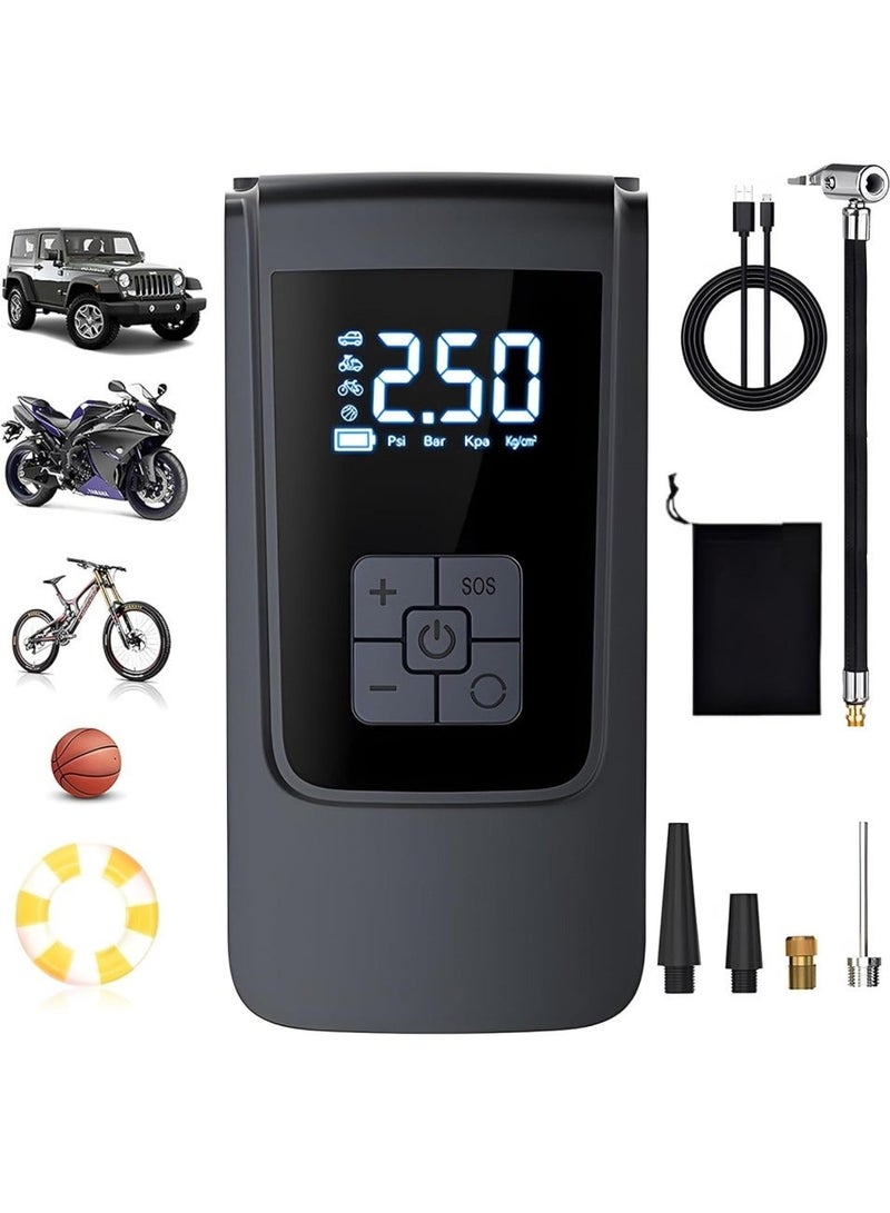 تشانجلي ضاغط هواء محمول منفاخ الإطارات - ضاغط هواء 150PSI مع مقياس ضغط الإطارات ، 4000 مللي أمبير في الساعة منفاخ الإطارات القابل لإعادة الشحن مضخة كهربائية شاشة فلاش LED مع مجموعة فوهة للسيارة ، المحرك ، الدراجة ، الكرة - Image 1