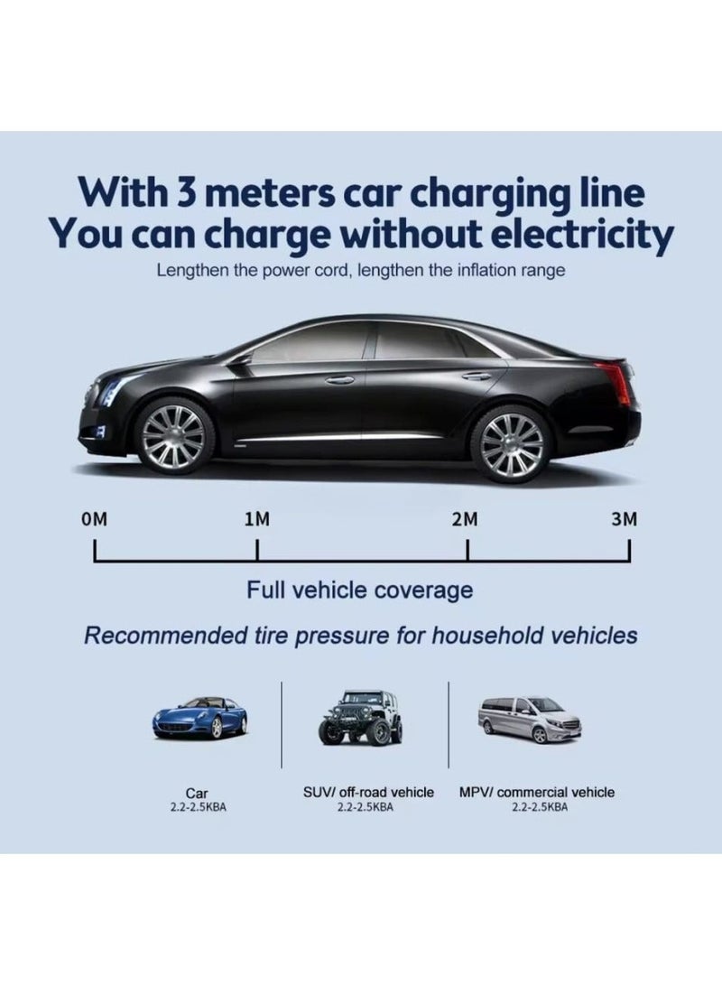 تشانجلي ضاغط هواء محمول منفاخ الإطارات - ضاغط هواء 150PSI مع مقياس ضغط الإطارات ، 4000 مللي أمبير في الساعة منفاخ الإطارات القابل لإعادة الشحن مضخة كهربائية شاشة فلاش LED مع مجموعة فوهة للسيارة ، المحرك ، الدراجة ، الكرة - Image 5