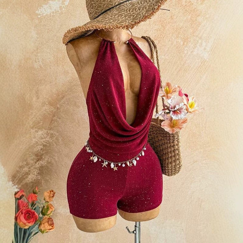 Women's Halter Neck Bodycon Jumpsuit in Red - Image 3