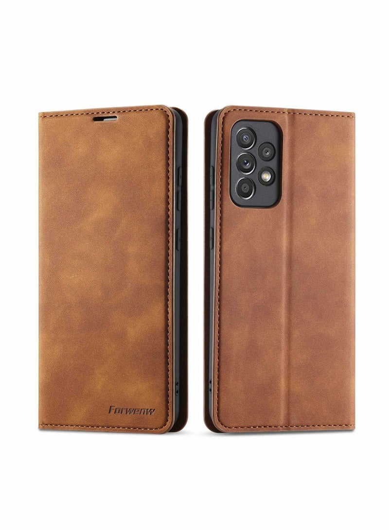 Captaintech Case for Samsung A52 Cover for Wallet Leather Flip Case, Kickstand Case Card Holder Slots for Samsung Galaxy A52 Cover (Brown) - Image 1