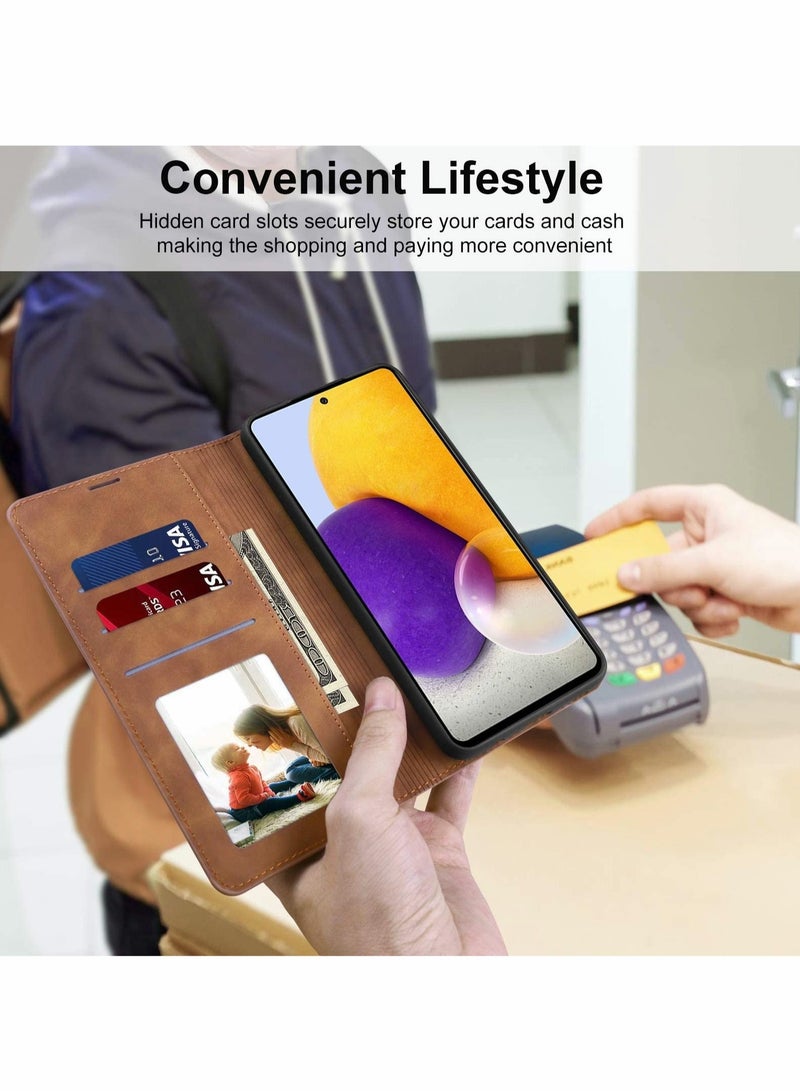 Captaintech Case for Samsung A52 Cover for Wallet Leather Flip Case, Kickstand Case Card Holder Slots for Samsung Galaxy A52 Cover (Brown) - Image 3