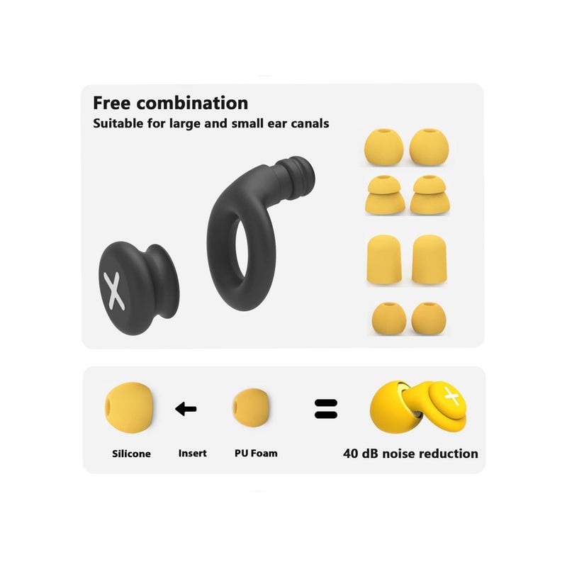 Zikra Noise Reduction Ear Plugs-40 dB Noise Cancelling Reusable Hearing Protection in Flexible Silicone for Sleeping, Traveling, Concerts, Work & Swimming,3 Wearing Styles, Yellow - Image 5