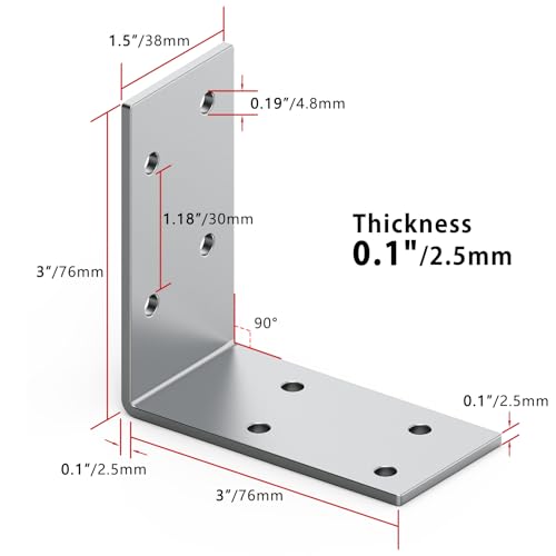 Yuleimy 25 Pcs L Brackets Heavy Duty 12-ga Angle Fastener 3"x3" Angle Iron Galvanized L Shape Corner Brace Large Corner Bracket for Wood 90 Degree Corner Screw Bracket for Furniture,Bed,Timber,Shelf Brackets - Image 3