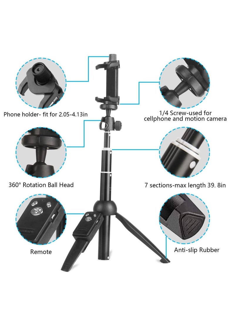 Selfie Stick Tripod,Extendable Portable Selfie Stick with Bluetooth Wireless Remote and Tripod Stand for iOS and Android(40inch) - Image 2