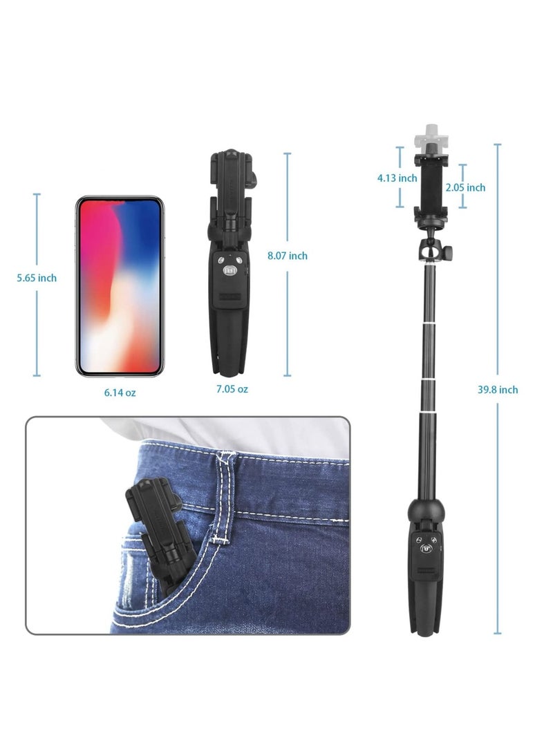 Selfie Stick Tripod,Extendable Portable Selfie Stick with Bluetooth Wireless Remote and Tripod Stand for iOS and Android(40inch) - Image 4