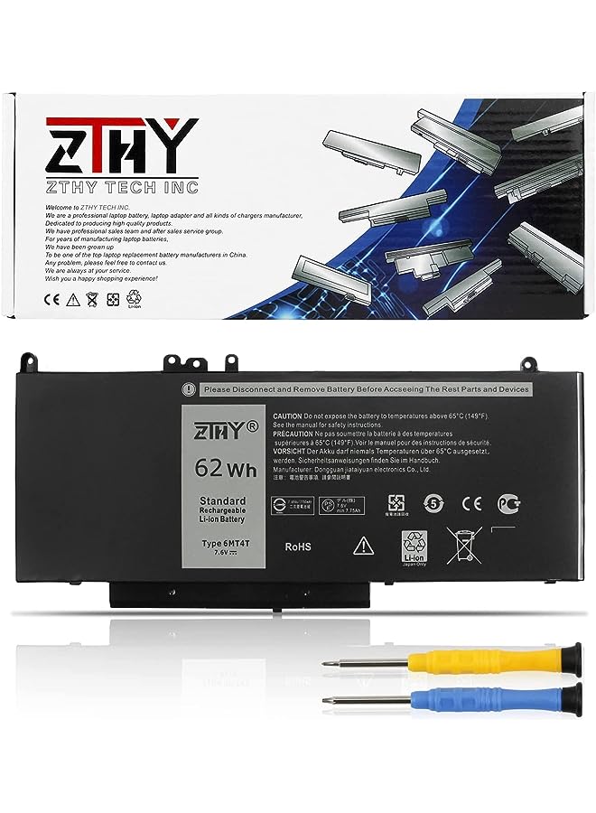 ZTHY New 62Wh 6Mt4T Laptop Battery Replacement For Dell Latitude E5470 Latitude E5570 Precision 3510 Notebook Pc, Fits 7V69Y Txf9M 0C1P4 79Vrk 07V69Y 451-Bbun 451-Bbtw 7.6V 4Cell - Image 1