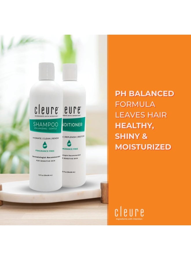 Cleure Cleure Shampoo and Conditioner Set Sulfate Free, Fragrance Free for Sensitive Skin - Volumizing Shampoo & Hydrating Conditioner (12 Oz each, Pack of 2)  - Image 2
